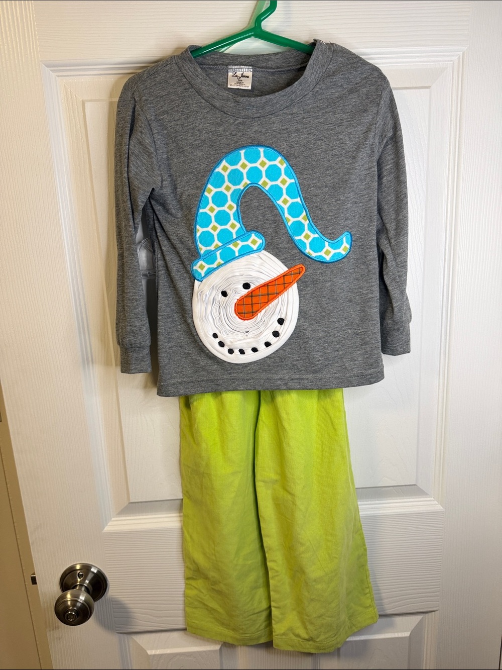 La Jenns Toddler Winter Snowman Applique Long Sleeve Shirt & Corduroy Pants 24mo